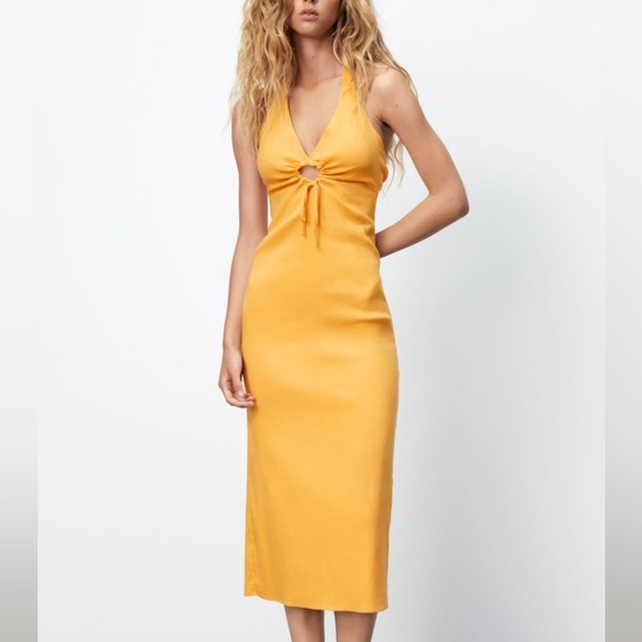 Zara Orange Halter Dress with Cut-Out - Picture 1 of 5